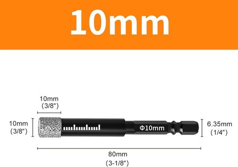 5-16mm Hexagonal Shank Brazed Dry Ceramic Tile Diamond Drill Bit Hole Saw Marble Ceramic Granite Porcelain Cup Saw Hole Opener (Color : /, Size : 10mm) in Kuwait