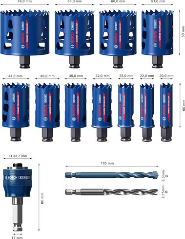 Bosch Professional 14x Expert Tough Material Hole Saw Set (Ø 20-76 mm, Accessories Rotary Impact Drill) in Kuwait