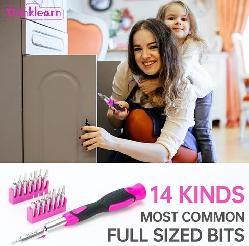 8V Pink Cordless Drill Set, 56 Pcs Power Drill Tool Kit for Women | 3/8"Keyless Chuck,USB Charging, Led Light, 10N.m torque & 300r/min, Gift for Women in Kuwait