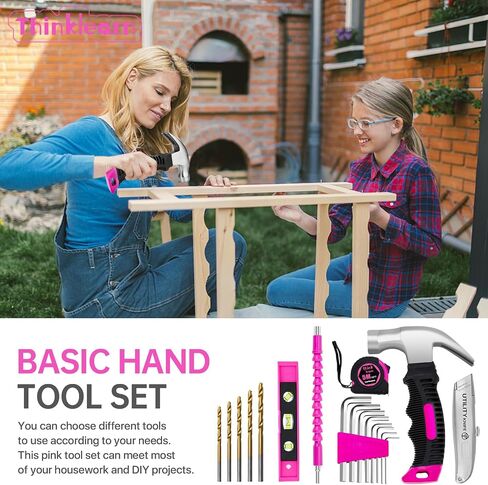 8V Pink Cordless Drill Set, 56 Pcs Power Drill Tool Kit for Women | 3/8"Keyless Chuck,USB Charging, Led Light, 10N.m torque & 300r/min, Gift for Women in Kuwait