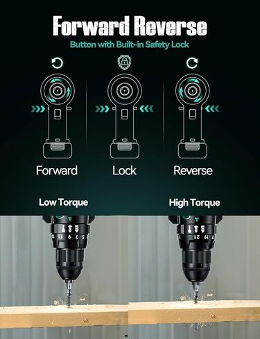 KIMO Cordless Hammer Drill Set with 20V 2.0Ah Battery 2 Packs, 21+3 Position, 0-1350 RPM, Max 350 In-lb Torque, 3/8" Keyless Chuck, 14pcs Accessories, Power Drill for Drilling Wood Bricks Walls Metal in Kuwait
