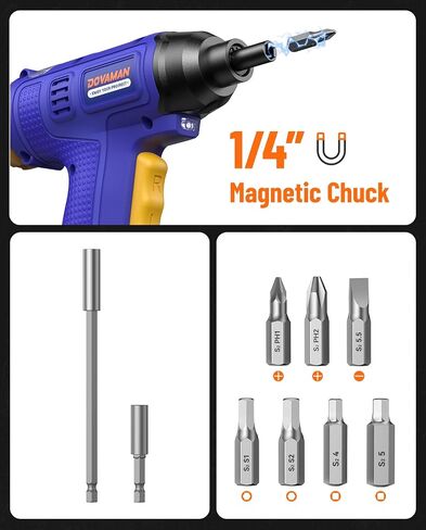 DOVAMAN 6NM 4V Rechargeable Cordless Electric Screwdriver with Built-In Bit Storage,7 Bits & Carry Box,Type-C Fast Charge,LED Light-E009A in Kuwait