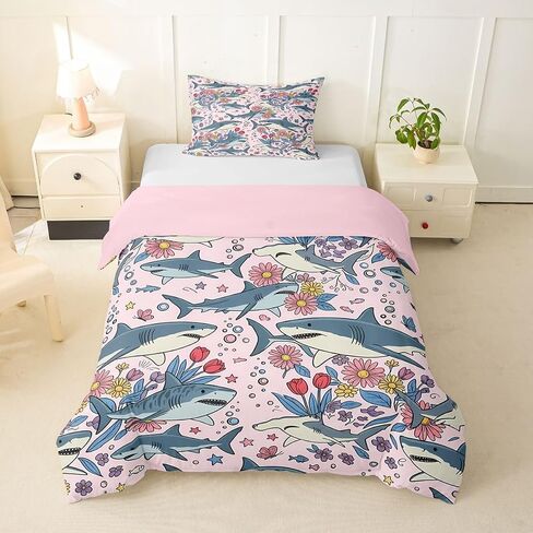 Feelyou Shark Duvet Cover Toddler Size Nature Theme Pink Comforter Cover for Boys Girls Marine Life Sealife Bedding Set 2Pcs Room Decor in Kuwait
