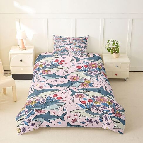 Feelyou Shark Duvet Cover Toddler Size Nature Theme Pink Comforter Cover for Boys Girls Marine Life Sealife Bedding Set 2Pcs Room Decor in Kuwait