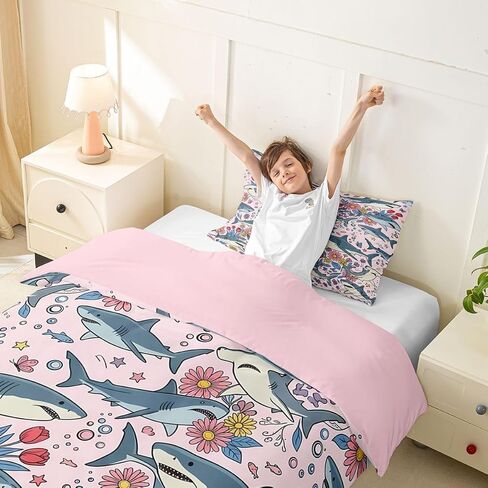 Feelyou Shark Duvet Cover Toddler Size Nature Theme Pink Comforter Cover for Boys Girls Marine Life Sealife Bedding Set 2Pcs Room Decor in Kuwait