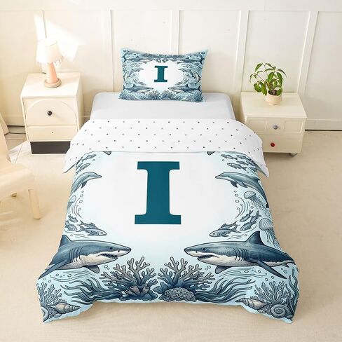 Feelyou Shark Duvet Cover Toddler Size Initial I Bedding Set Breathable Soft Sea Animal Comforter Cover 2Pcs Bedroom Decor in Kuwait