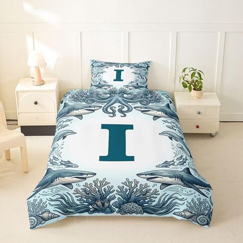 Feelyou Shark Duvet Cover Toddler Size Initial I Bedding Set Breathable Soft Sea Animal Comforter Cover 2Pcs Bedroom Decor in Kuwait
