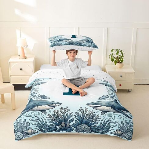 Feelyou Shark Duvet Cover Toddler Size Initial I Bedding Set Breathable Soft Sea Animal Comforter Cover 2Pcs Bedroom Decor in Kuwait