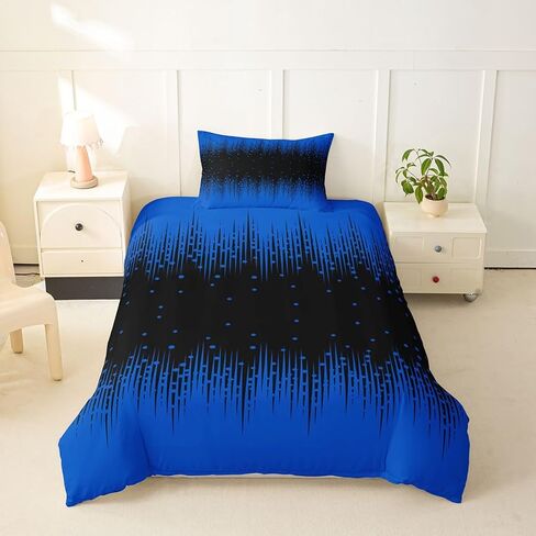 Erosebridal Abstract Ombre Toddler Duvet Cover Starry Sky Comforter Cover for Kids Teens Gradient Geometric Stripes Bedding Set Black and Blue Bed Set in Kuwait