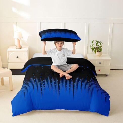 Erosebridal Abstract Ombre Toddler Duvet Cover Starry Sky Comforter Cover for Kids Teens Gradient Geometric Stripes Bedding Set Black and Blue Bed Set in Kuwait