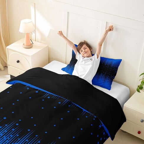 Erosebridal Abstract Ombre Toddler Duvet Cover Starry Sky Comforter Cover for Kids Teens Gradient Geometric Stripes Bedding Set Black and Blue Bed Set in Kuwait