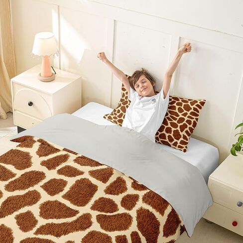 Erosebridal Safari Giraffe Print Duvet Cover Toddler Size Luxury Wild Animal Bedding Set for Kids Boys Girls Yellow Brown Comforter Cover Farmhouse Wildlife Skin Bedclothes Room Decor in Kuwait