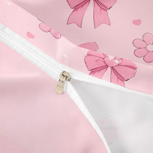 Erosebridal Pink Bows Toddler Comforter Cover Girly Bowknot Duvet Cover for Kids Teens Pink Bows Bedding Set Bow Ribbon Heart Pattern Flower Bed Set with Zipper in Kuwait