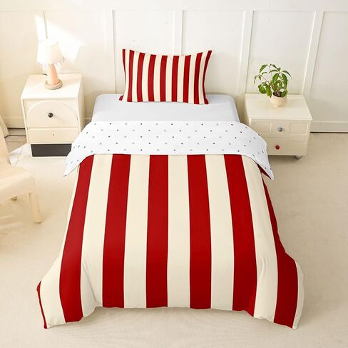 Feelyou Stripes Duvet Cover Toddler Size Geometric Comforter Cover for Boys Girls Modern Striped Art Bedding Set 2Pcs Luxury Room Decor Red in Kuwait
