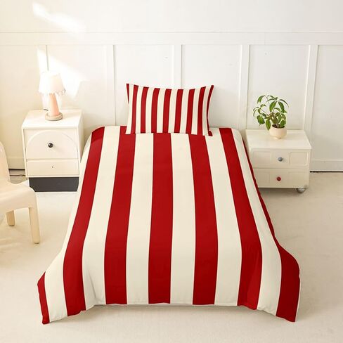 Feelyou Stripes Duvet Cover Toddler Size Geometric Comforter Cover for Boys Girls Modern Striped Art Bedding Set 2Pcs Luxury Room Decor Red in Kuwait