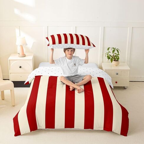 Feelyou Stripes Duvet Cover Toddler Size Geometric Comforter Cover for Boys Girls Modern Striped Art Bedding Set 2Pcs Luxury Room Decor Red in Kuwait
