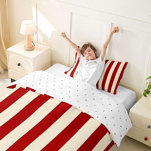 Feelyou Stripes Duvet Cover Toddler Size Geometric Comforter Cover for Boys Girls Modern Striped Art Bedding Set 2Pcs Luxury Room Decor Red in Kuwait
