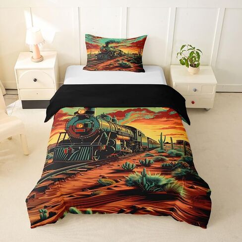Feelyou Train Duvet Cover Toddler Size Colorful Steam Engine Comforter Cover for Boys Girls Transportation Vehicle Bedding Set 2Pcs Train Transportation Room Decor Industrial Revolution in Kuwait
