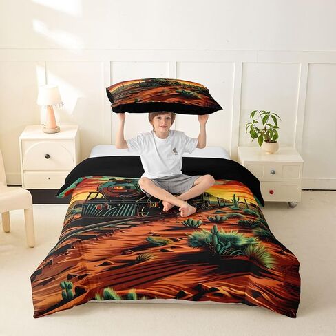 Feelyou Train Duvet Cover Toddler Size Colorful Steam Engine Comforter Cover for Boys Girls Transportation Vehicle Bedding Set 2Pcs Train Transportation Room Decor Industrial Revolution in Kuwait