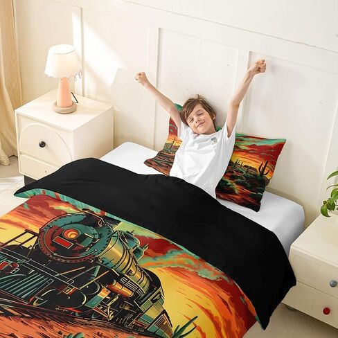 Feelyou Train Duvet Cover Toddler Size Colorful Steam Engine Comforter Cover for Boys Girls Transportation Vehicle Bedding Set 2Pcs Train Transportation Room Decor Industrial Revolution in Kuwait