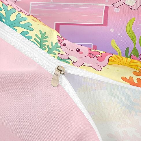 Erosebridal Cute Axolotl Girls Duvet Cover Toddler Size Monogram Letter F Comforter Cover Pink Cartoon Salamander Bedding Set for Kids Children Women Bedroom Decor Kawaii Ocean Animal Bed Set in Kuwait