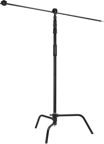 Flashpoint 10.5' C Light Stand on Turtle Base Kit with Two Tier Spring Loaded Riser Column, 40" Grip Arm, Two 3" Gobo Heads and Baby Pin, Black, this C Stand is Suitable for Cinema and Still Studios in Kuwait