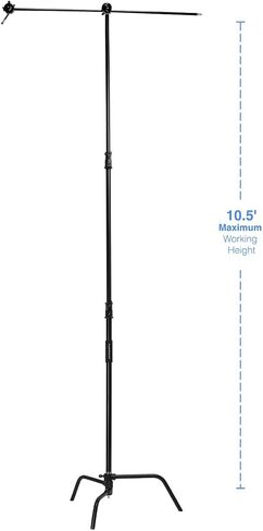 Flashpoint 10.5' C Light Stand on Turtle Base Kit with Two Tier Spring Loaded Riser Column, 40" Grip Arm, Two 3" Gobo Heads and Baby Pin, Black, this C Stand is Suitable for Cinema and Still Studios in Kuwait