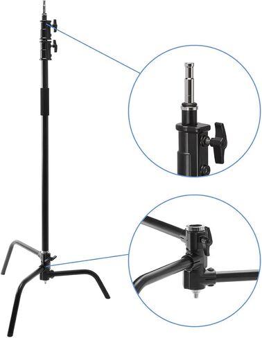 Flashpoint 10.5' C Light Stand on Turtle Base Kit with Two Tier Spring Loaded Riser Column, 40" Grip Arm, Two 3" Gobo Heads and Baby Pin, Black, this C Stand is Suitable for Cinema and Still Studios in Kuwait