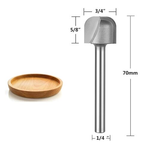 SpeTool Bowl&Tray CNC Router Bits Extra Long (70mm) 1/4 inch Shank 3/4 inch Cutting Diameter with Carbide Tip for Woodworking Router Machine Milling Cutter in Kuwait