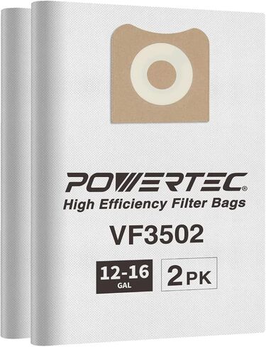 POWERTEC 23743 VF3502 Size A Shop Vac Bags for Ridgid 2 Pack, 12-16 Gal. Vacuum Bags for Ridgid HD1200, HD1400 Wet Dry Vac (75002) in Kuwait