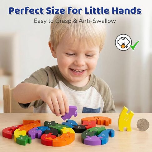 LovesTown Wooden Double Sided Snake Puzzle | Alphabet & Numbers, Montessori Educational, Chunky Animal Design, For Toddlers, Great Learning Gift in Kuwait