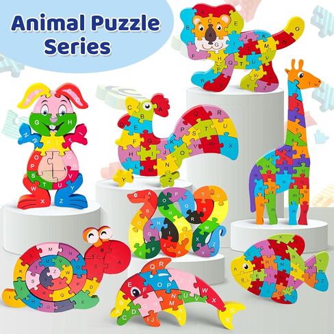 LovesTown Wooden Double Sided Snake Puzzle | Alphabet & Numbers, Montessori Educational, Chunky Animal Design, For Toddlers, Great Learning Gift in Kuwait