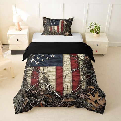 Feelyou American Flag Duvet Cover Toddler Size Independence Day Bedding Set Breathable Soft Fourth of July 4‌ Comforter Cover 2Pcs Memorial Day Bedroom Decor ‌Pine Cone‌ in Kuwait