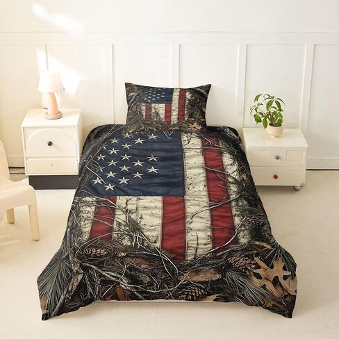 Feelyou American Flag Duvet Cover Toddler Size Independence Day Bedding Set Breathable Soft Fourth of July 4‌ Comforter Cover 2Pcs Memorial Day Bedroom Decor ‌Pine Cone‌ in Kuwait