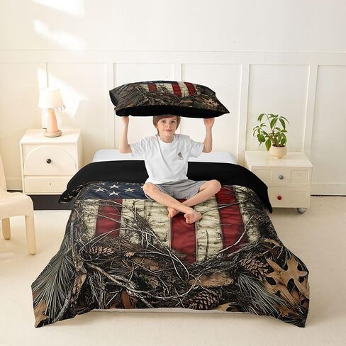 Feelyou American Flag Duvet Cover Toddler Size Independence Day Bedding Set Breathable Soft Fourth of July 4‌ Comforter Cover 2Pcs Memorial Day Bedroom Decor ‌Pine Cone‌ in Kuwait