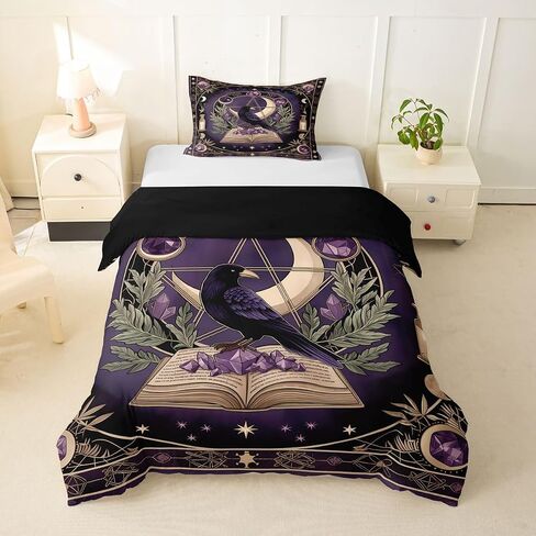Erosebridal Celestial Pentagram Toddler Duvet Cover Gothic Raven Soft Breathable for Teens Bedding Set Mystical Wizard Room Decor Comforter Cover,Vintage Candle Bed Set in Kuwait