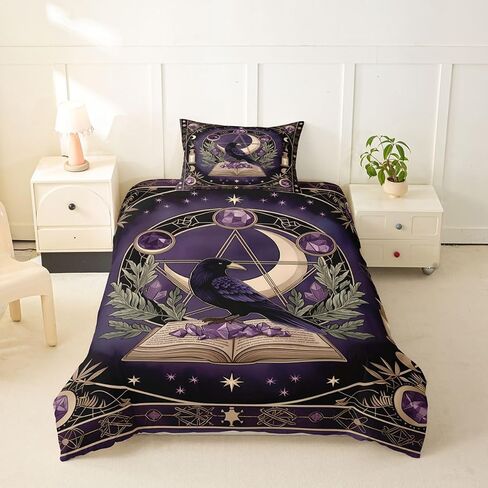 Erosebridal Celestial Pentagram Toddler Duvet Cover Gothic Raven Soft Breathable for Teens Bedding Set Mystical Wizard Room Decor Comforter Cover,Vintage Candle Bed Set in Kuwait