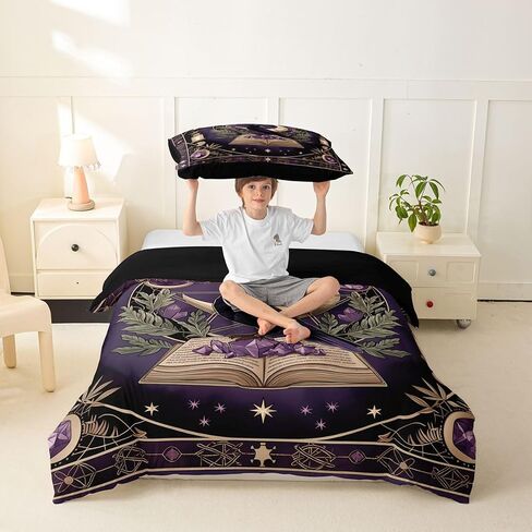 Erosebridal Celestial Pentagram Toddler Duvet Cover Gothic Raven Soft Breathable for Teens Bedding Set Mystical Wizard Room Decor Comforter Cover,Vintage Candle Bed Set in Kuwait