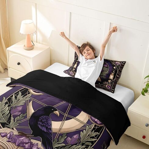 Erosebridal Celestial Pentagram Toddler Duvet Cover Gothic Raven Soft Breathable for Teens Bedding Set Mystical Wizard Room Decor Comforter Cover,Vintage Candle Bed Set in Kuwait