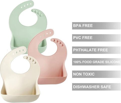 PandaEar Set of 3 Silicone Baby Bibs & 3 Pack Stainless Steel Divided Plates in Kuwait