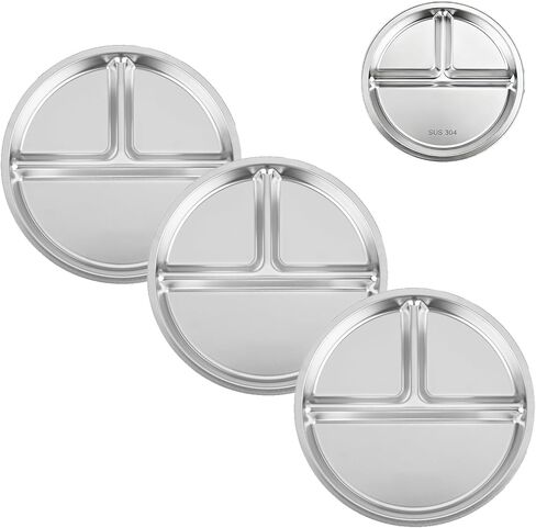 PandaEar Set of 3 Silicone Baby Bibs & 3 Pack Stainless Steel Divided Plates in Kuwait
