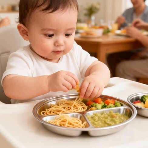 PandaEar Set of 3 Silicone Baby Bibs & 3 Pack Stainless Steel Divided Plates in Kuwait