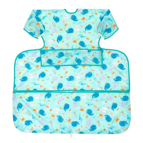 Bumkins Baby Bib and High Chair Cover Combination, for 6-24 Mos, Girl or Boy Toddler, Long Sleeved for Babies, Baby Led Weaning Essentuals for Eating, Feeding Babies, Mess Saving, Ocean Life Blue in Kuwait