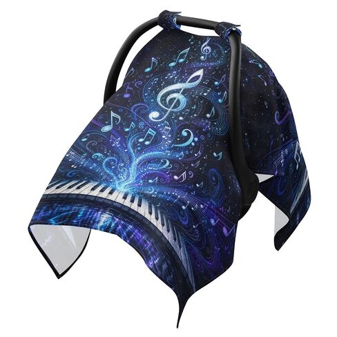 Piano Music Pattern Baby Car Seat Cover Nursing Cover | Muslin-like Cotton Blend, Breathable, Multi-use, Newborn Essentials Must Haves, Fits Most Strollers, for Babies Boys Girls in Kuwait