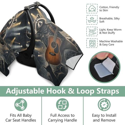 Funny Raccoon Print Baby Car Seat Cover Stroller Cover | Muslin-like Cotton Blend, Breathable, Multi-use, Newborn Essentials Must Haves, Fits Most Strollers, for Babies Boys Girls in Kuwait