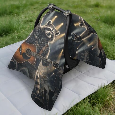 Funny Raccoon Print Baby Car Seat Cover Stroller Cover | Muslin-like Cotton Blend, Breathable, Multi-use, Newborn Essentials Must Haves, Fits Most Strollers, for Babies Boys Girls in Kuwait