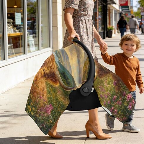 Cow Flowers Pattern Baby Car Seat Cover Nursing Cover | Muslin-like Cotton Blend, Breathable, Multi-use, Newborn Essentials Must Haves, Fits Most Strollers, for Babies Boys Girls in Kuwait