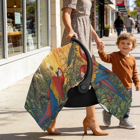 Macaw Parrots Pattern Baby Car Seat Cover Nursing Cover Up | Muslin-like Cotton Blend, Breathable, Multi-use, Newborn Essentials Must Haves, Fits Most Strollers, for Babies Boys Girls in Kuwait