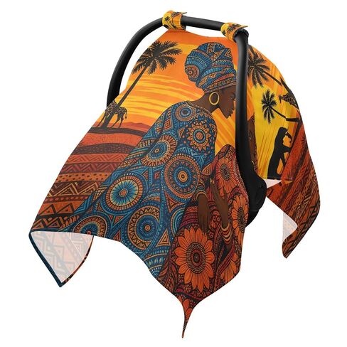 African Woman Print Baby Car Seat Cover Infant Car Seat Canopy | Muslin-like Cotton Blend, Breathable, Multi-use, Newborn Essentials Must Haves, Fits Most Strollers, for Babies Boys Girls in Kuwait
