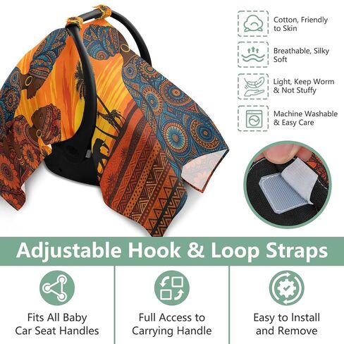 African Woman Print Baby Car Seat Cover Infant Car Seat Canopy | Muslin-like Cotton Blend, Breathable, Multi-use, Newborn Essentials Must Haves, Fits Most Strollers, for Babies Boys Girls in Kuwait